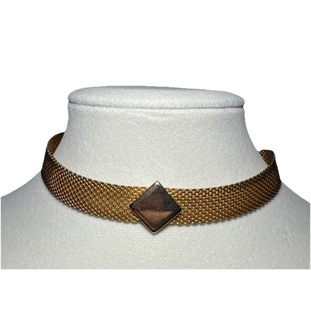 Park Lane Gold Tone Mesh Choker Necklace Vtg J-4Q